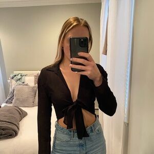 Zara Long Sleeve Front Tie Shirt